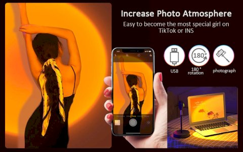 USB Sunset Lamp 180 Degree Rotation Blockbuster atmosphere Selfire Artifact SunSet Projection Lamp