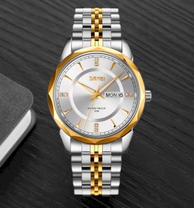 SKMEI Men Watch Fashion Waterproof Stainless Steel Date Day Display Men Quartz Watch 9268 - Gold & White