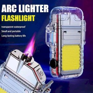 Double Arc Type C Fast Charging Outdoor Windproof Lighter with mini-Flashlight