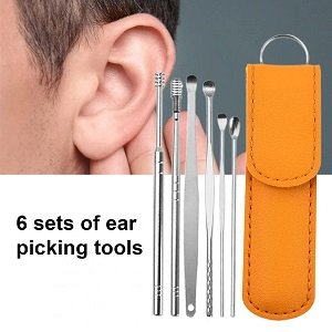 6 Piece Year Pick Set Portable Year Cleaner Set Leather Case With Stainless Steel
