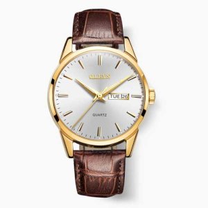OLEVS Mens Watches Top Brand Luxury Quartz Casual Business Leather-(Brown White)_1861