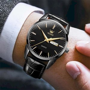 OLEVS Mens Watches Top Brand Luxury Quartz Casual Business Leather-(Black)_1863