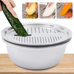 3 Layers Multifunctional Stainless Steel Basin with Vegetable Cutter & Drain Basket