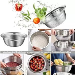3 Layers Multifunctional Stainless Steel Basin with Vegetable Cutter & Drain Basket
