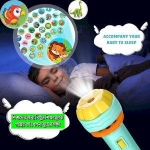 Childhood Educational Mini Sleeping Story Book Toy Slide LED Flashlights Projector Torch Lamp