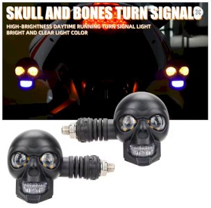 2PCS Dual Color Motorcycle LED Skull Shape Waterproof Fog Light Auxiliary Headlights ATV Scooter Driving For Racer Spotlight