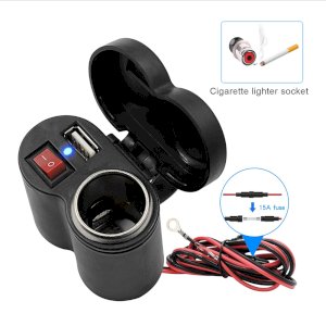 Motorcycle USB Charger Cigarette Lighter Waterproof With Switch For Phone Navigation